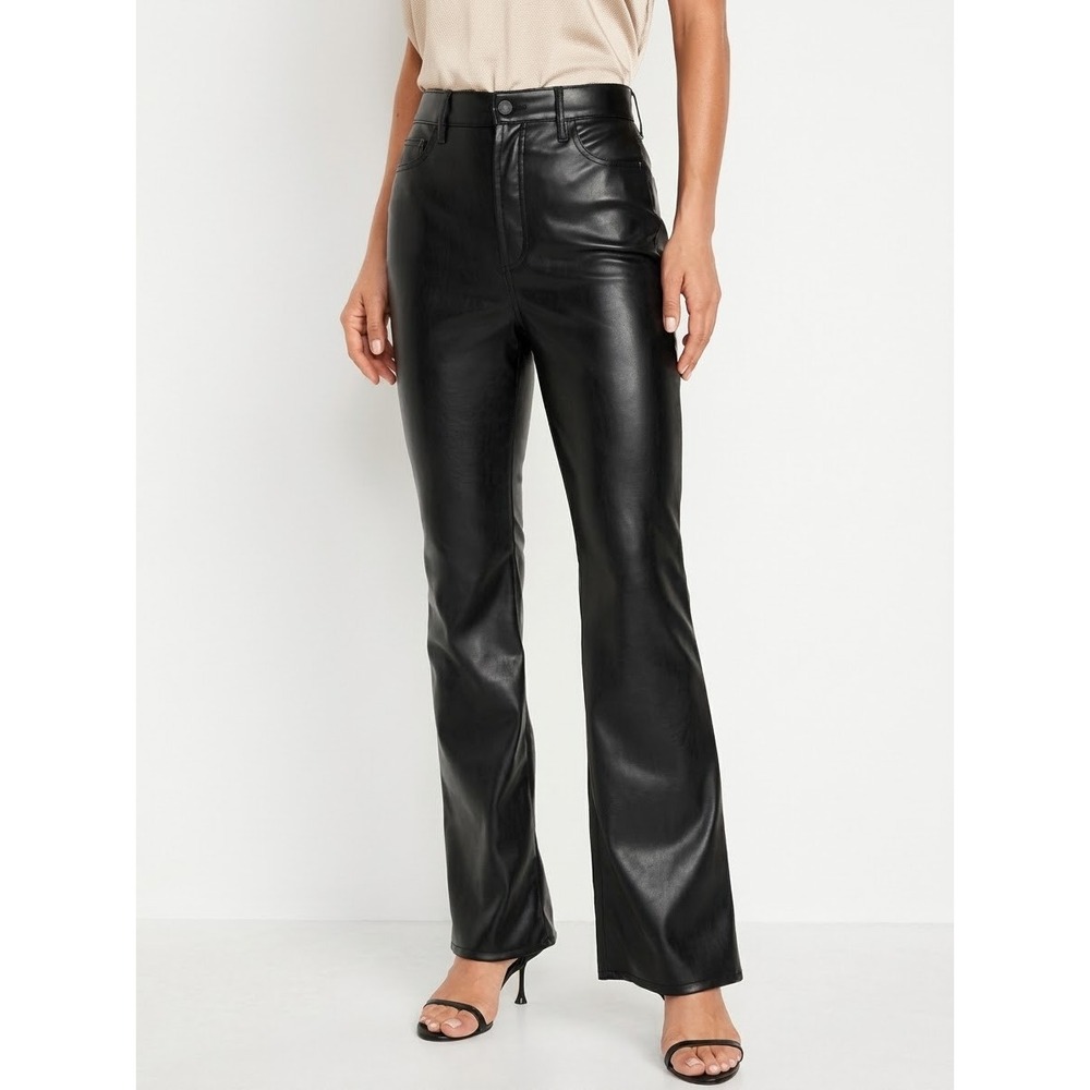 Old Navy Fall Black Faux Leather High-Rise Wide-Leg Pants Womens 8 Tall